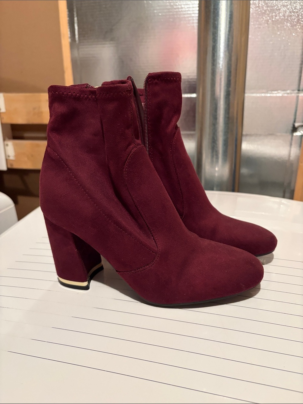Guess Burgundy Suede Block Heel Ankle Boots